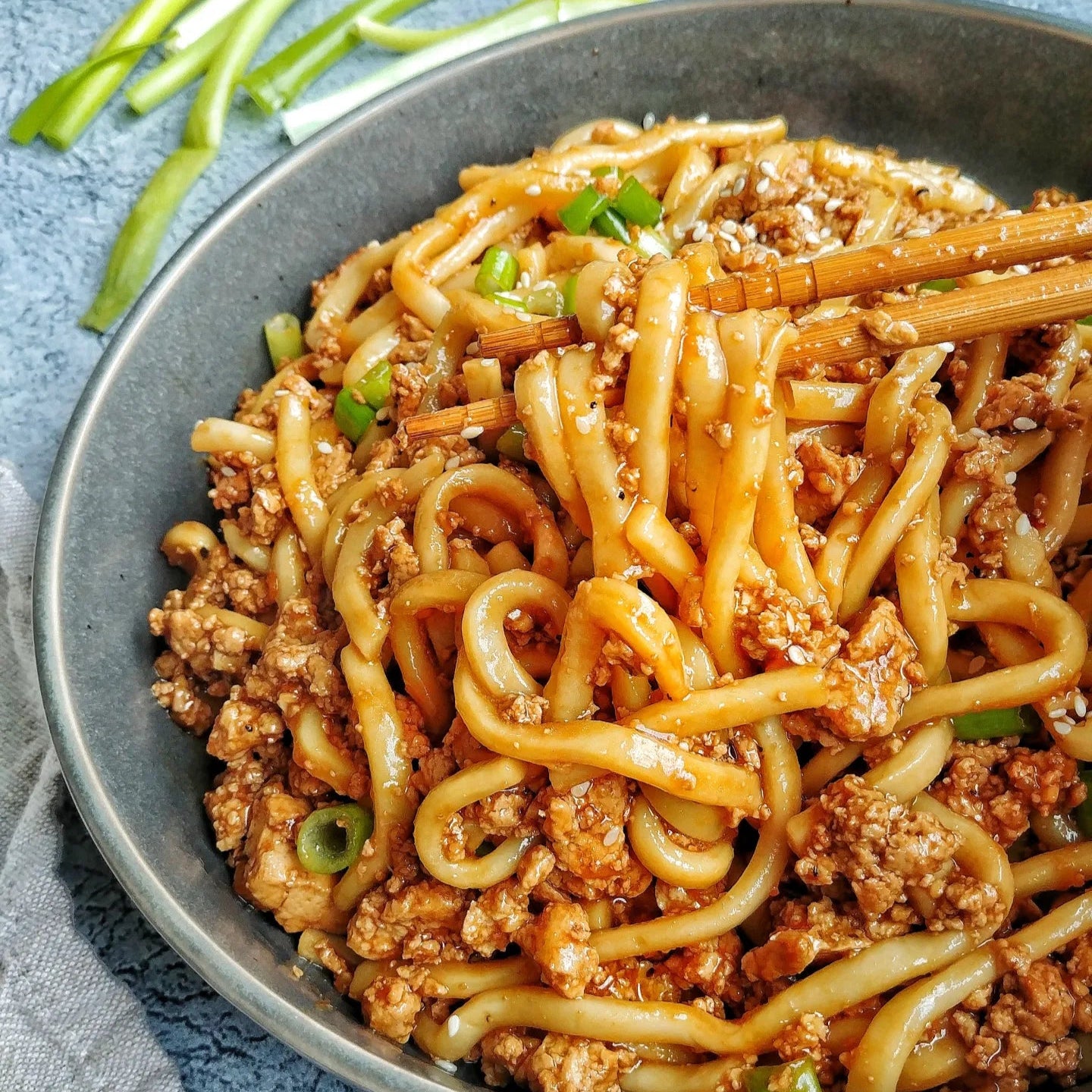 Peanut Butter Pork Udon Noodles